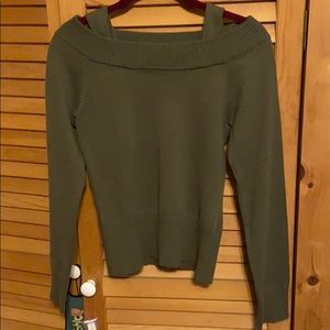 TAKEOUT OLIVE OFF THE SHOULDER SWEATER WITH STRAPS